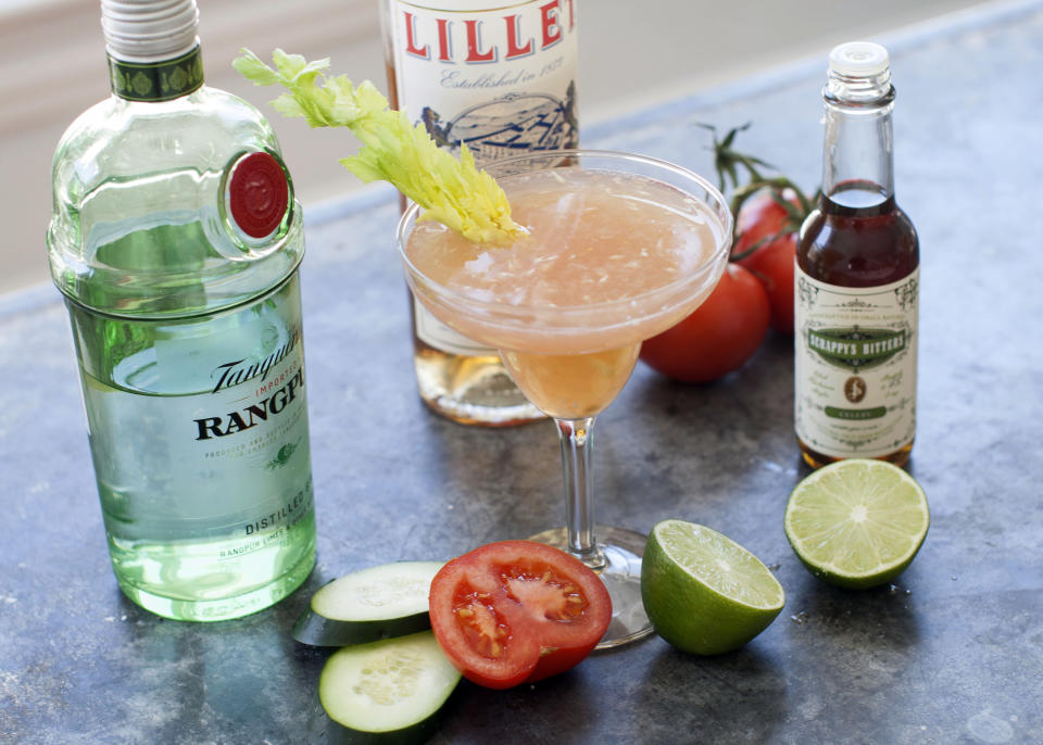 This Mar. 17, 2014 photo shows a Breezy Maria, a drink made with celery bitters, in Concord, N.H. (AP Photo/Matthew Mead)