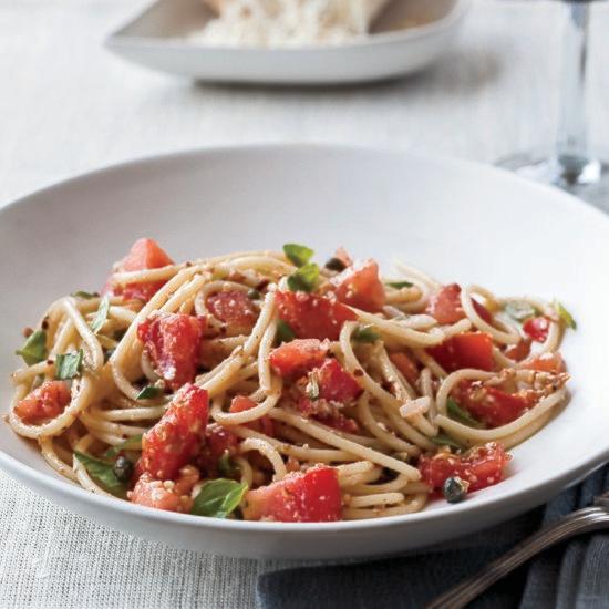 Spaghettini with Tomatoes, Anchovies and Almonds