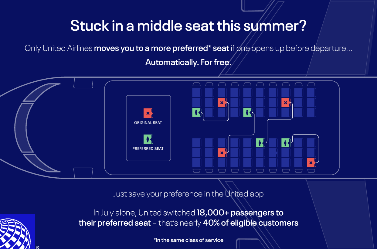 Examples of how United's seat preference feature works.