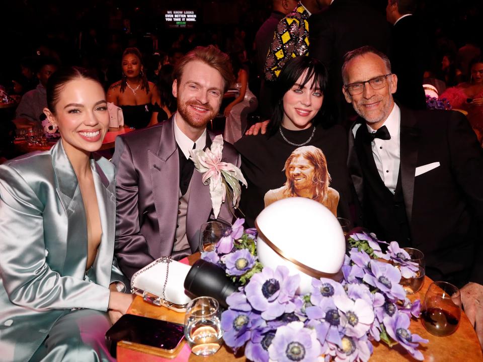 Claudia Sulewski, Finneas, Billie Eilish and Patrick O'Connell attend the 64th Annual GRAMMY Awards at MGM Grand Garden Arena on April 03, 2022 in Las Vegas, Nevada