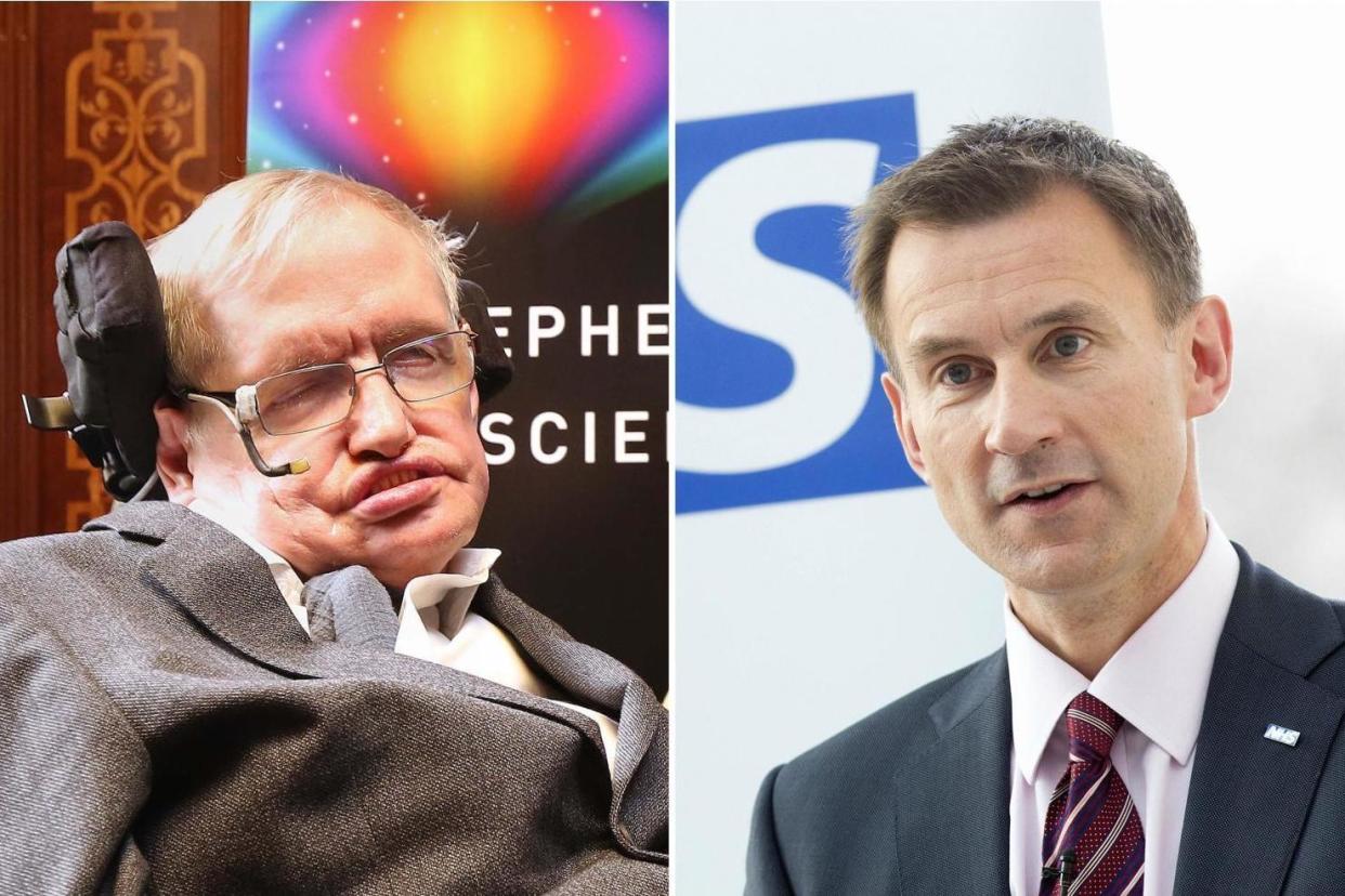 Stephen Hawking has taken aim at Jeremy Hunt over the research behind his seven-day NHS plan: PA