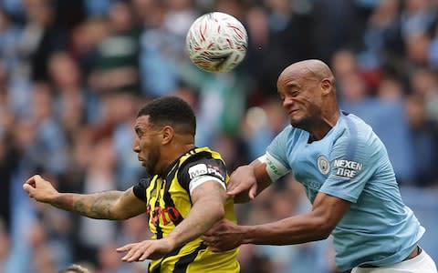 Kompany won the much-anticipated physical battle with Troy Deeney - Credit: GETTY IMAGES