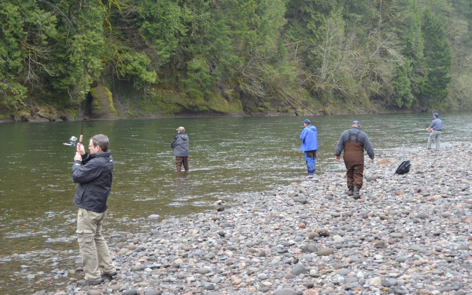 Rain gear and lots of layers are de rigueur for winter steelhead fishing.