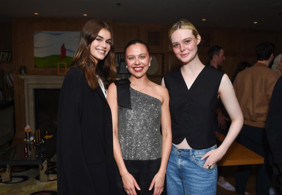 Kaia Gerber, Bel Powley, and Elle Fanning at the "A Small Light" screening and cocktails held at the San Vicente Bungalows on June 15, 2023 in West Hollywood, California.