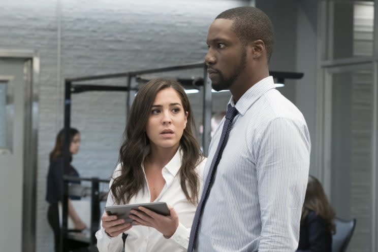 Audrey Esparza as Tasha Zapata and Rob Brown as Edgar Reade (Credit: Virginia Sherwood/NBC)