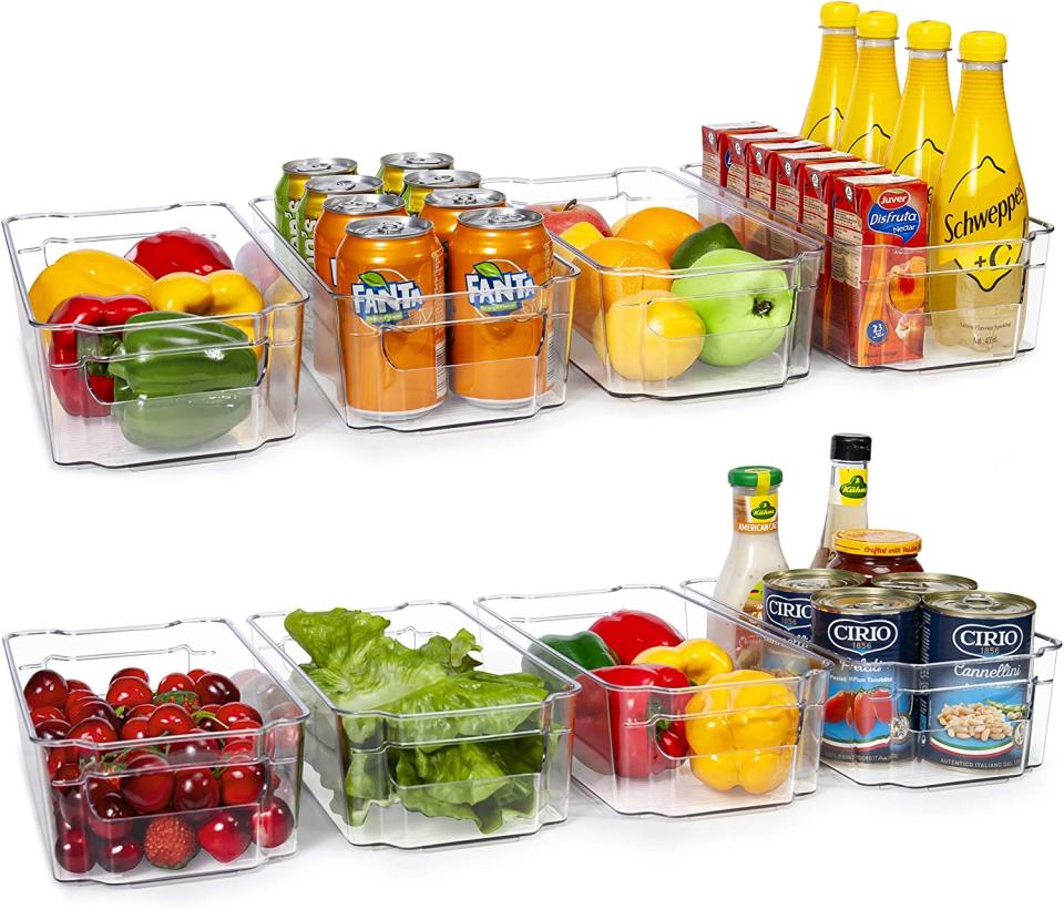 Save more space and store your food in the fridge with the HOOJO fridge organizer bins.  (Source: Amazon)