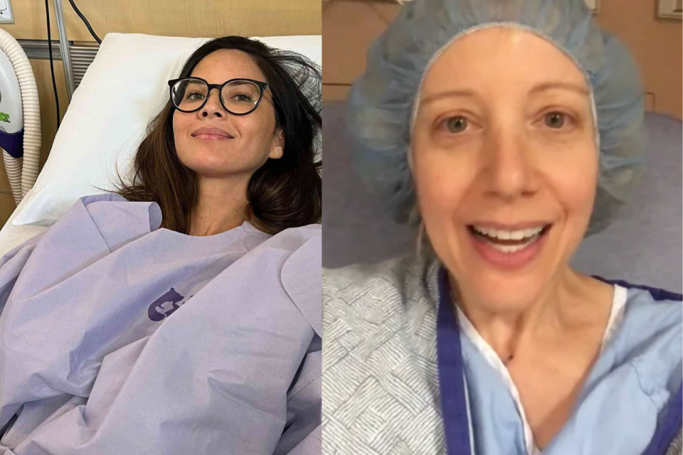 Like Olivia Munn, writer Sarah DiMuro was put into chemical menopause after having a double mastectomy due to breast cancer. (Image via Instagram/@oliviamunn and Sarah DiMuro)