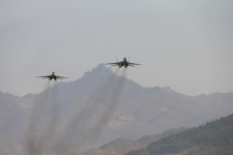 Fighter aircraft during flight drill