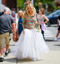 <p>While on the set of And Just Like That in New York in August, the actor wore a floor length tutu which immediately took us back to the days of Carrie Bradshaw's ballerina-inspired look in the opening credits of Sex and The City.</p><p>For the appearance, the star styled the tutu with a colourful striped top, white Chanel ankle boots and a purple sequinned handbag.<br></p><p>She later shared a <a href="https://www.instagram.com/p/CSwcEEwLTJq/" rel="nofollow noopener" target="_blank" data-ylk="slk:video;elm:context_link;itc:0;sec:content-canvas" class="link ">video</a> of her skirt and boots on her Instagram, with the caption: 'Now and then. X, SJ.' Her followers soon took to the post's comments section, writing 'iconic' and 'Omg the chanel boots [sic].'</p>