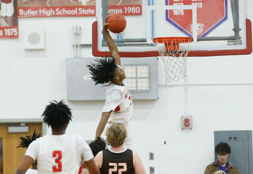 Butler’s Dayton Williams dunks against DeSales on Wednesday night. Williams scored 24 points in his team's loss.