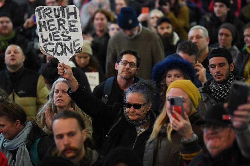 Anti-lockdown protestors are seen during a protest in the Melbourne CBD, Melbourne.