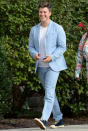 <p>Colin Jost beams on Aug. 16 while making his way to a standup gig in Ridgefield, Connecticut.</p>