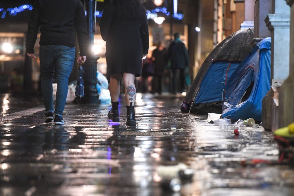 <p>Homeless people’s tents in London in December – the number of new rough sleepers has risen in London this year amid the economic turmoil caused by the pandemic </p> (Getty Images)