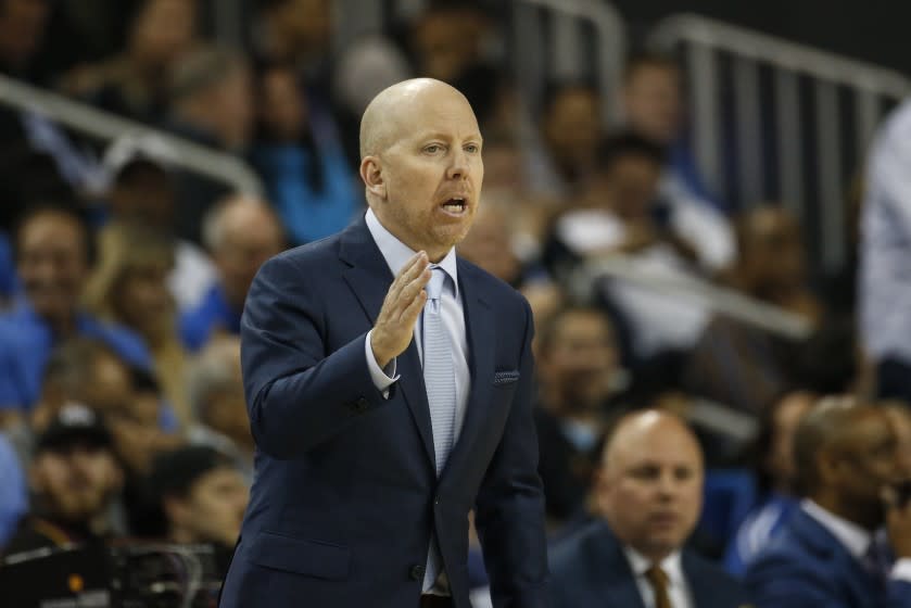 UCLA head coach Mick Cronin gestures during an NCAA college basketball game against Arizona State Thursday, Feb. 27, 2020, in Los Angeles. (AP Photo/Ringo H.W. Chiu)
