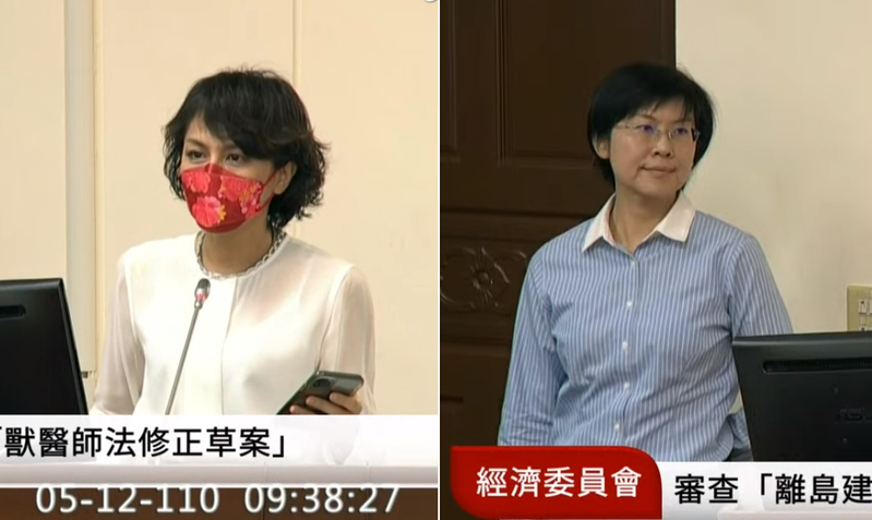 邱議瑩（左）稱自己願意提供口罩，但林岱樺（右）堅持不戴，雙方當場爆發衝突。（翻攝自國會頻道YouTube）