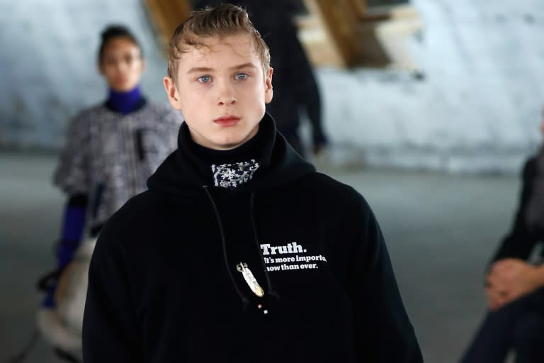 A creation for Japanese brand Sacai by Chitose Abe bears the message "Truth. It's more important now than ever"