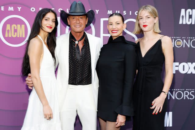 <p>Jason Kempin/Getty</p> Audrey McGraw, Tim McGraw, Faith Hill and Maggie McGraw in Nashville in August 2023