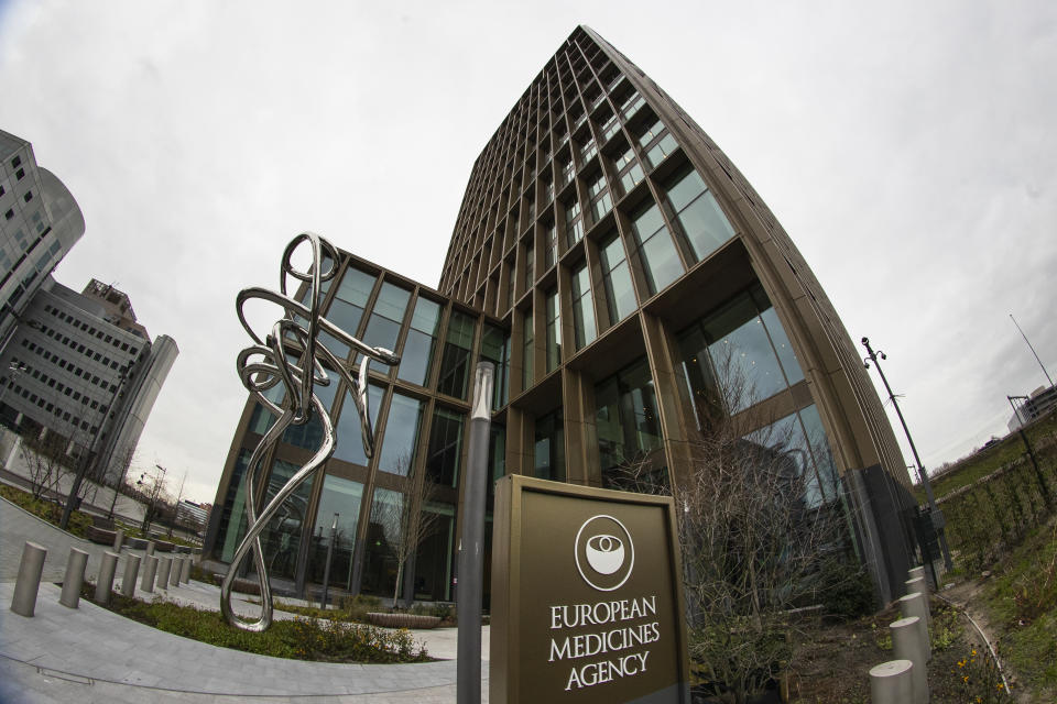 Exterior view of the European Medicines Agency headquarters in Amsterdam, Netherlands, Wednesday, Jan. 6, 2021. The European Union's medicines agency gave the green light Wednesday to Moderna Inc.'s COVID-19 vaccine, a decision that gives the 27-nation bloc a second vaccine to use in the desperate battle to tame the virus rampaging across the continent. (AP Photo/Peter Dejong)