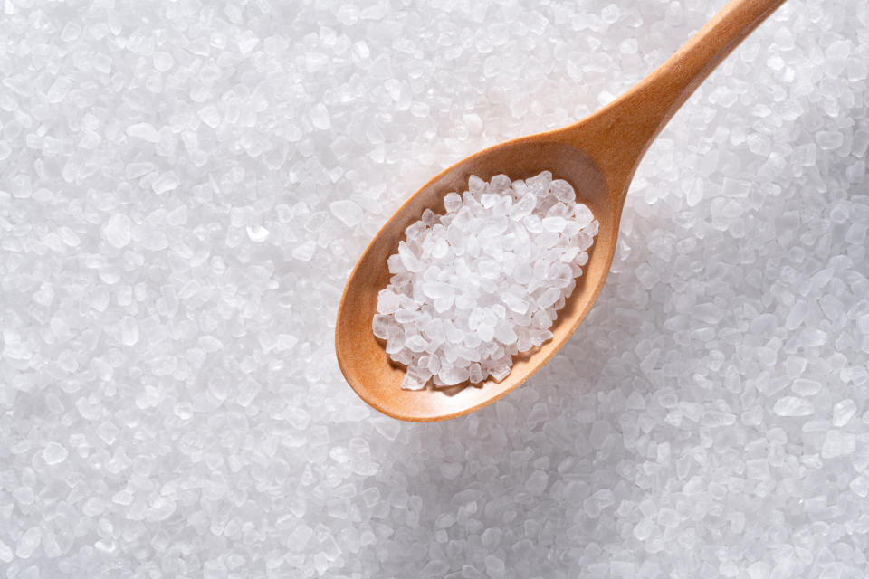 sea salt in a wooden spoon