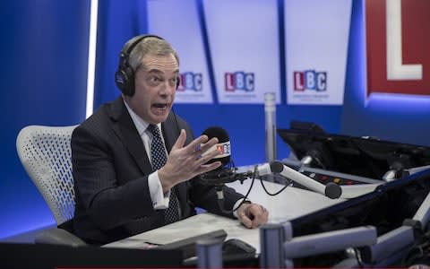 Nigel Farage in a previous broadcast on his LBC phone-in show - Credit: John Phillips/Getty Images