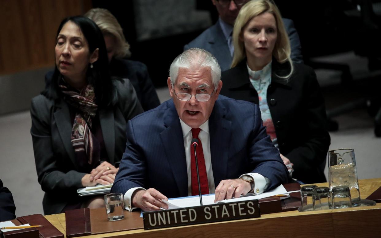 Rex Tillerson speaks during a United Nations Security Council meeting concerning North Korea's nuclear ambitions in New York City - Getty Images North America