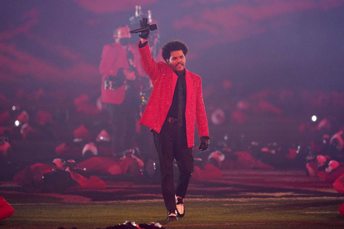 The Weeknd's Red Richfresh Suit at Super Bowl Halftime Show