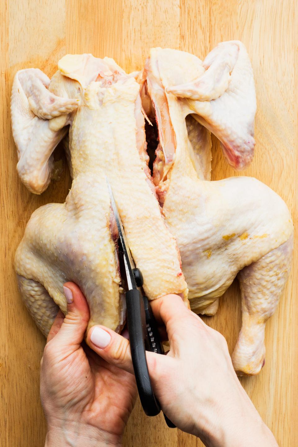<h1 class="title">How and Why to Cut a Chicken in Half - process 1</h1><cite class="credit">Photo by Chelsea Kyle, Prop Styling by Nathaniel James, Food Styling by Laura Rege</cite>