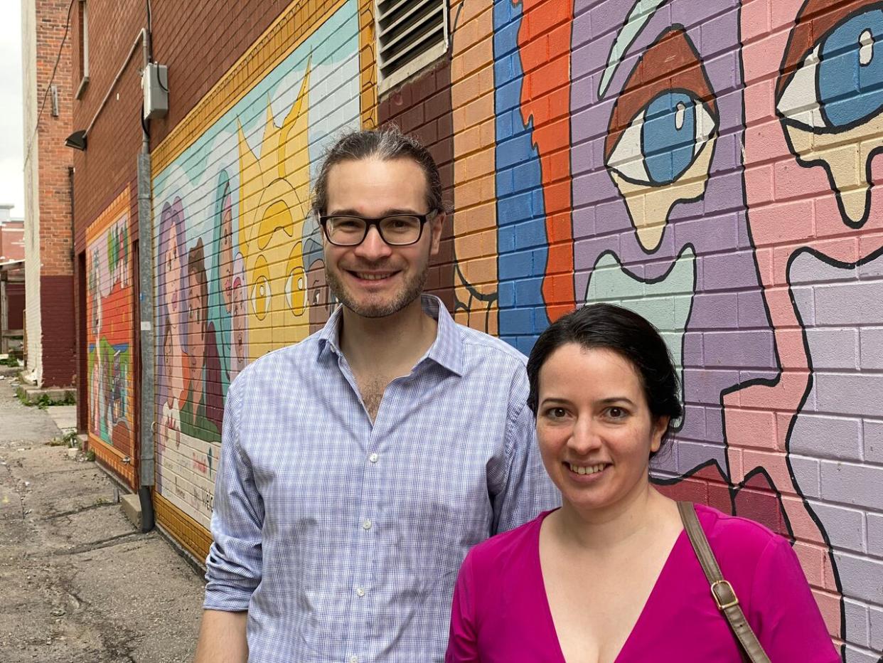 Claudia Aguirre, right, and her husband Julian Berg started the Little K-W Flamenco Fest in 2018 after moving to Kitchener and people expressed an interest in having more flamenco in Waterloo region. (Joe Pavia/CBC - image credit)