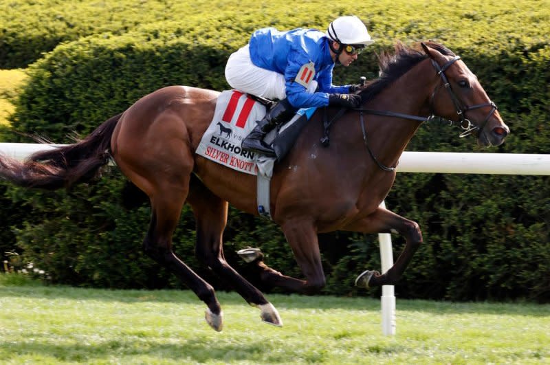 Silver Knott, shown winning the Elkhorn Stakes at Keeneland in April, is one of two runners for Godolphin and trainer Charlie Appleby in Saturday's Man o' War Stakes at Aqueduct. Photo courtesy of Keeneland