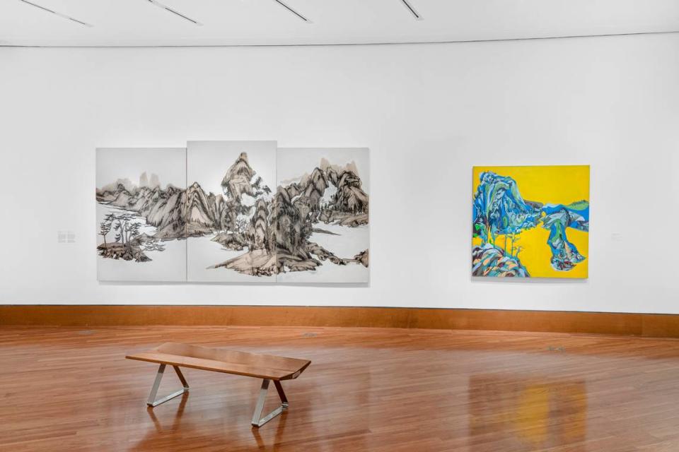 ““Huang con Chang” and “Paisaje Dorado” by Miguel Trelles at the Frost Art Museum.