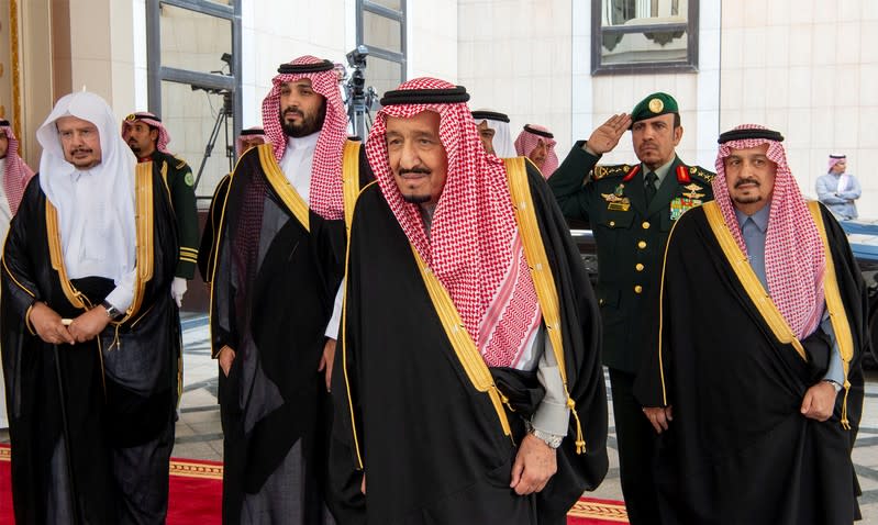 Saudi Arabia's King Salman bin Abdulaziz Al Saud arrives to address the Shura Council in Riyadh