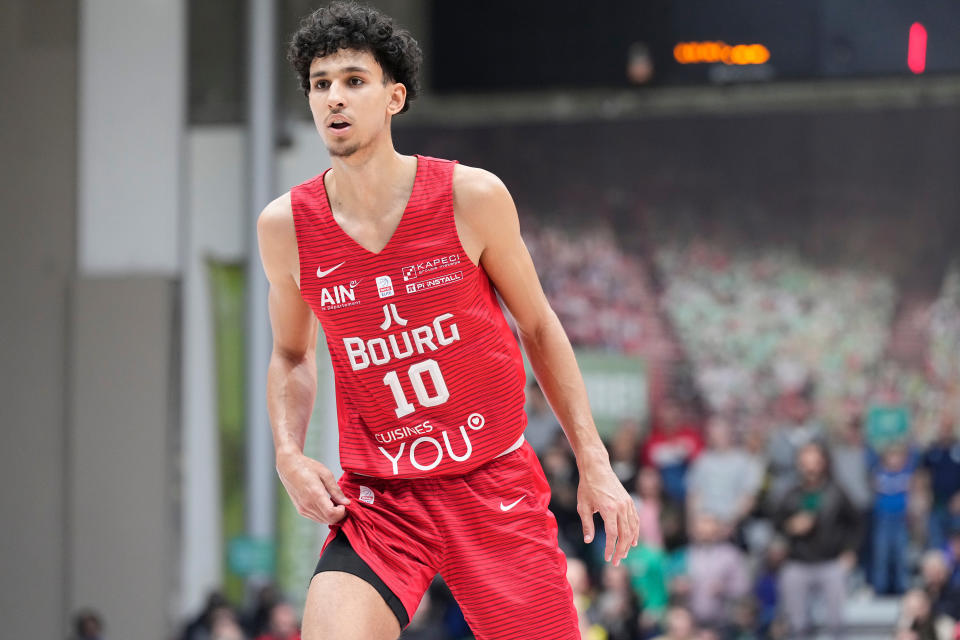 NANTERRE, FRANCE - MARCH 23: Zaccharie Risacher (10) (Bourg en Bresse) looks on during the French National Basketball League (LNB) game between Nanterre 92 and Bourg en Bresse at Palais des sports Maurice Thorez on March 23, 2024 in Nanterre, France. (Photo by Glenn Gervot/Icon Sportswire via Getty Images)