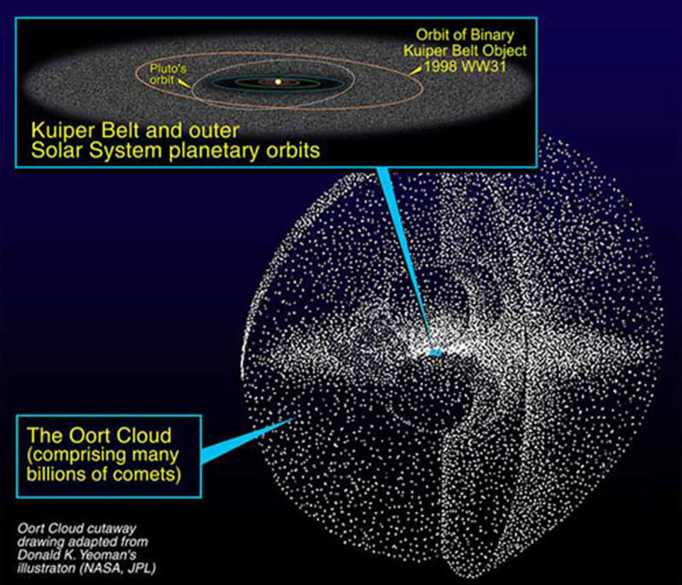 Artists rendering of the Kuiper Belt and Oort Cloud. <cite>NASA</cite>