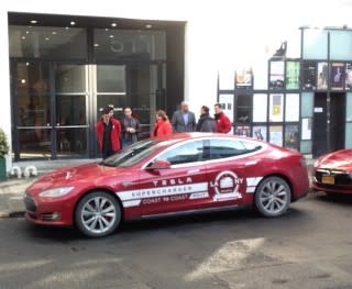 Reception at Tesla Store in New York Ciy following cross-country road trip in Model S electric cars