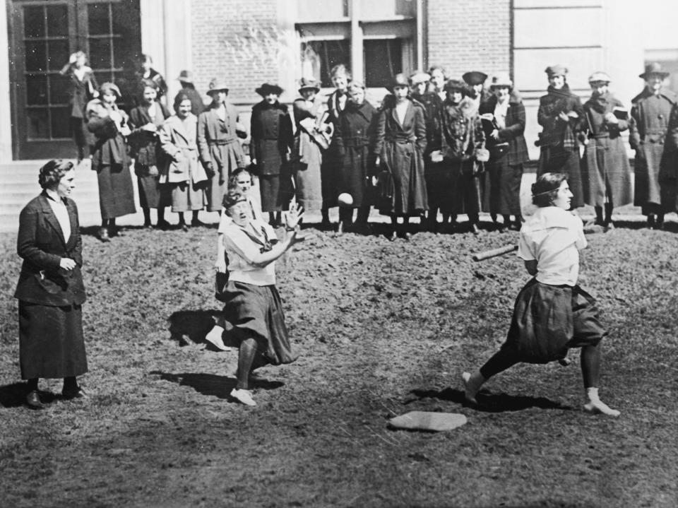 Barnard College's baseball team training in 1925.