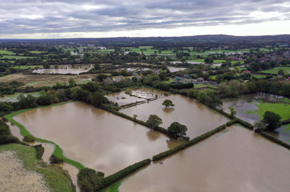 Flooded fields near Lingfield in Surrey following a night of torrential rain. (PA)