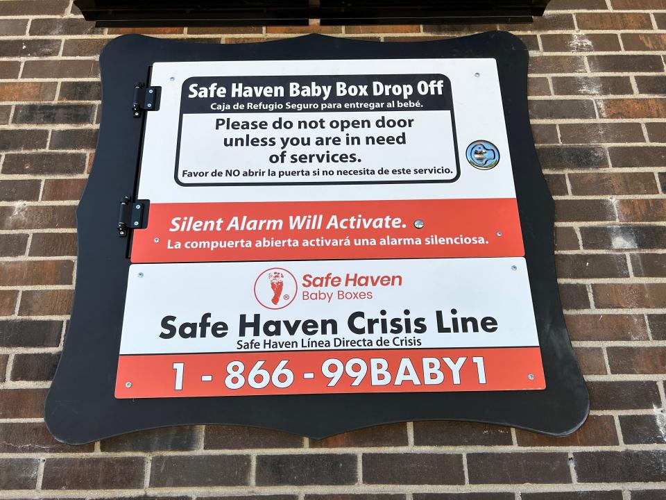 This is the exterior of a Safe Haven Baby Box installed in August 2023 at an EMS station in Beech Grove, Indiana.