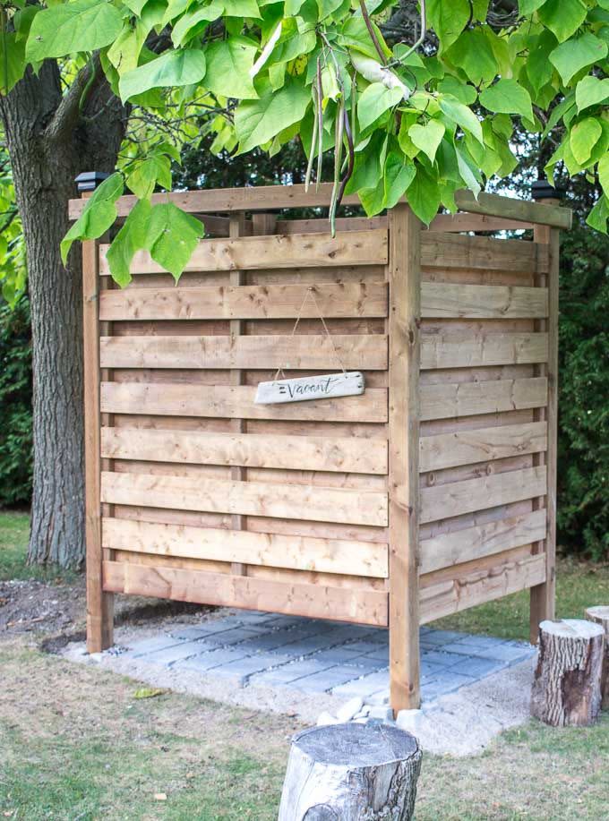 diy wood plank outdoor shower enclosure