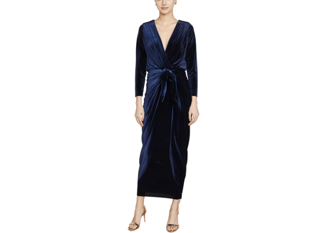 Love is Life Navy Blue Floral Print Satin Wrap Dress