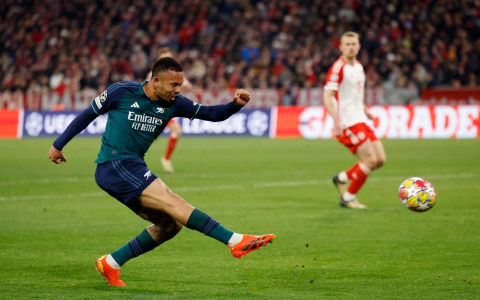 Gabriel Jesus shoots for Arsenal against Bayern Munich