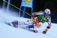 Slovakia's Petra Vlhova speeds down the course during an alpine ski, women's World Cup giant slalom, in Semmering, Austria, Tuesday, Dec. 27, 2022. (AP Photo/Piermarco Tacca)
