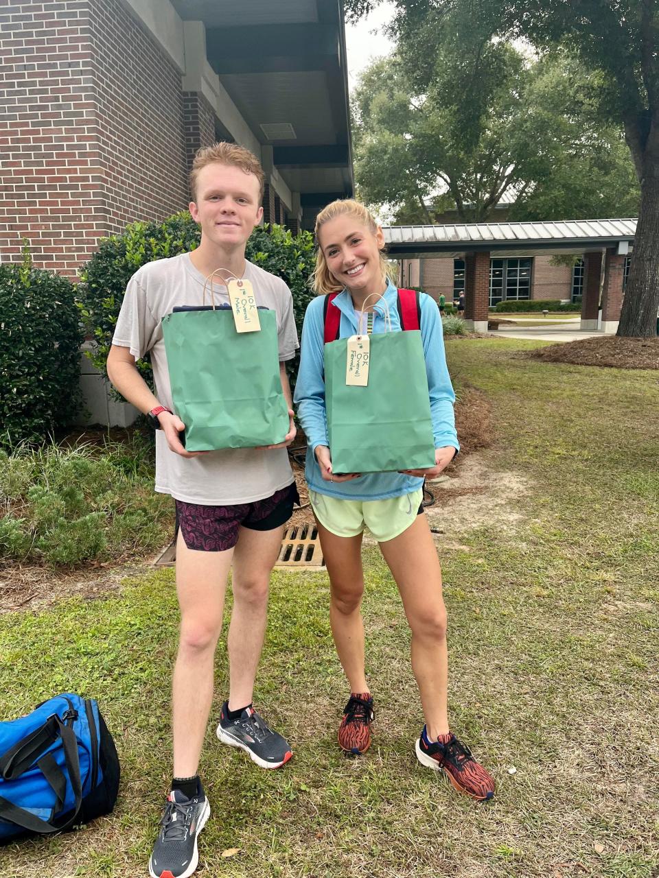 Former Valdosta State teammates Nick Flatt and 
Angie Cipriani were the top finishers (men and women) in Thursday's Turkey Trot 10K in Southwood.