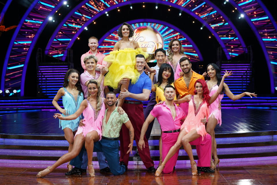 Luba Mushtuk, Nancy Xu, Michelle Tsiakkas, Jowita Przystal, Amy Dowden and Dianne Buswell, Neil Jones, Nikita Kuzmin, Kai Widdrington, Carlos Gu and Janette Manrara during the Strictly Come Dancing Live Tour press launch at the Ultilita Arena, Birmingham. Picture date: Thursday January 19, 2023. (Photo by Jacob King/PA Images via Getty Images)