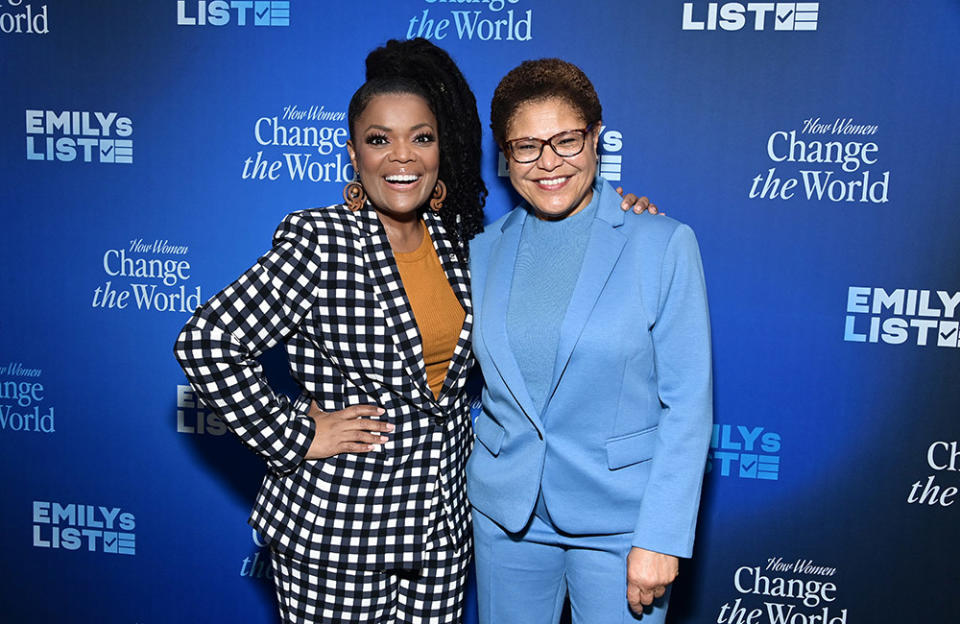 (L-R) Yvette Nicole Brown and Los Angeles Mayor Karen Bass attend EMILYs List's 2023 Pre-Oscars Breakfast at The Beverly Hilton on March 07, 2023 in Beverly Hills, California.