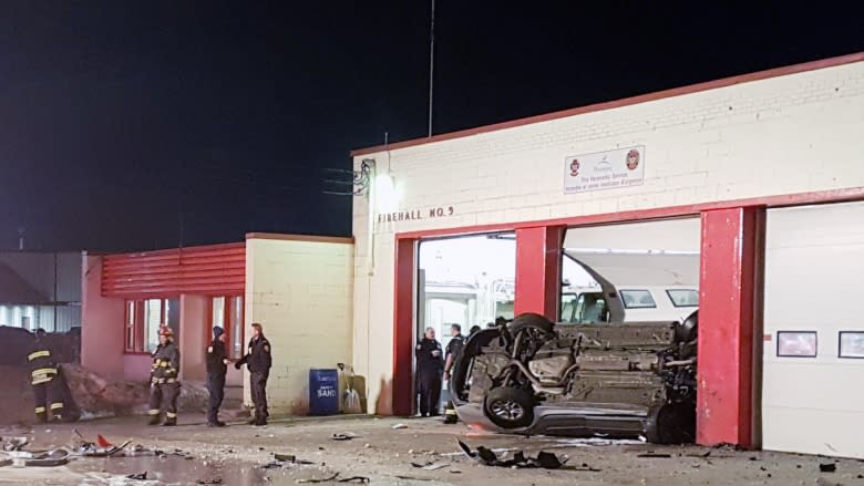 Car crashes and rolls into Winnipeg firehall