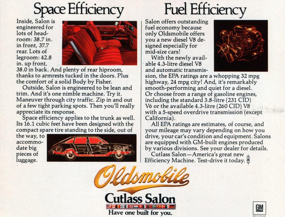 1979 oldsmobile cutlass salon diesel magazine advertisement