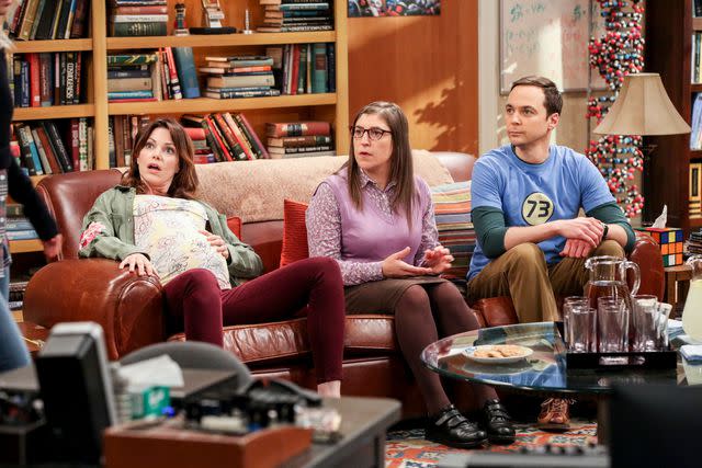 <p>Michael Yarish/CBS via Getty </p> Courtney Henggeler, Mayim Bialik and Jim Parsons in 'The Big Bang Theory'