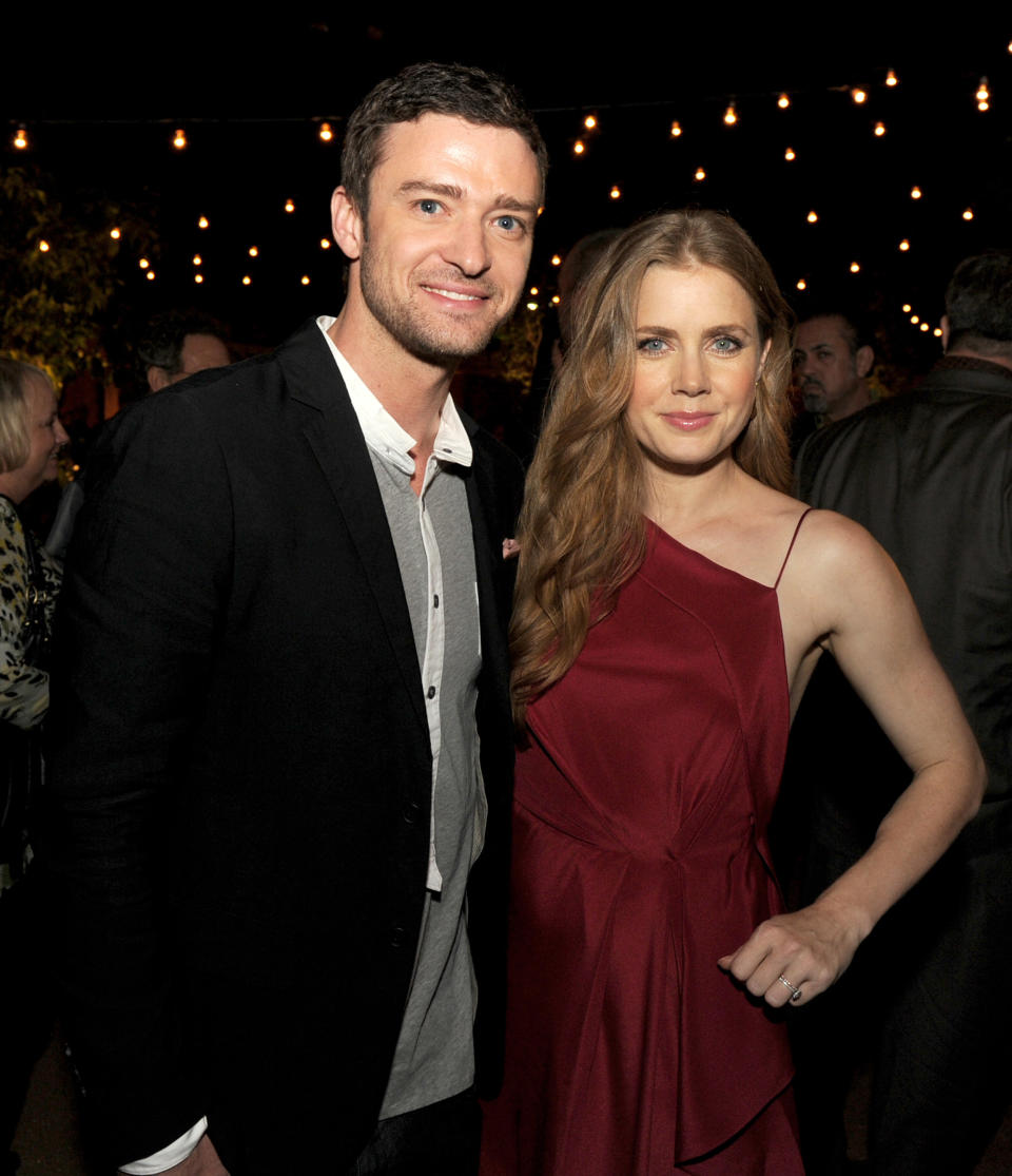 LOS ANGELES, CA - SEPTEMBER 19: Actors Justin Timberlake (L) and Amy Adams pose at the after party for the premiere of Warner Bros. Pictures' "Trouble with the Curve" at the Village Theater on September 19, 2012 in Los Angeles, California. (Photo by Kevin Winter/Getty Images)