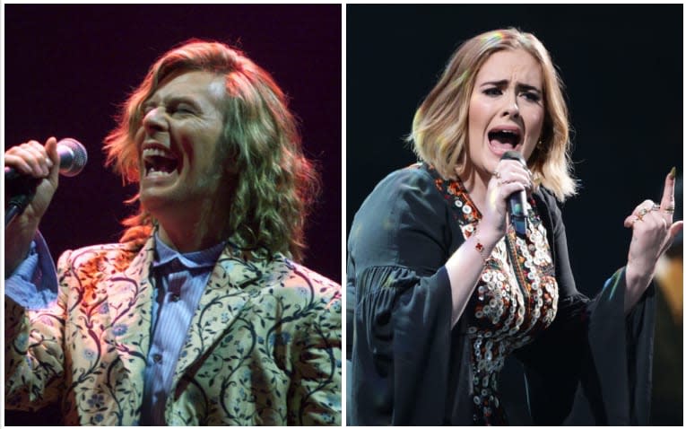 David Bowie headlining Glastonbury Festival in 2000, Adele headlining in 2016 - Dan Chung/Yui Mok