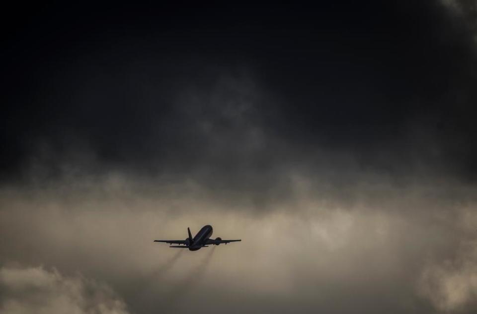 A plane takes off from Leeds-Bradford airport